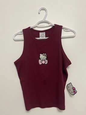 Hello Kitty Maroon Tank Top with Pink Bow Accent